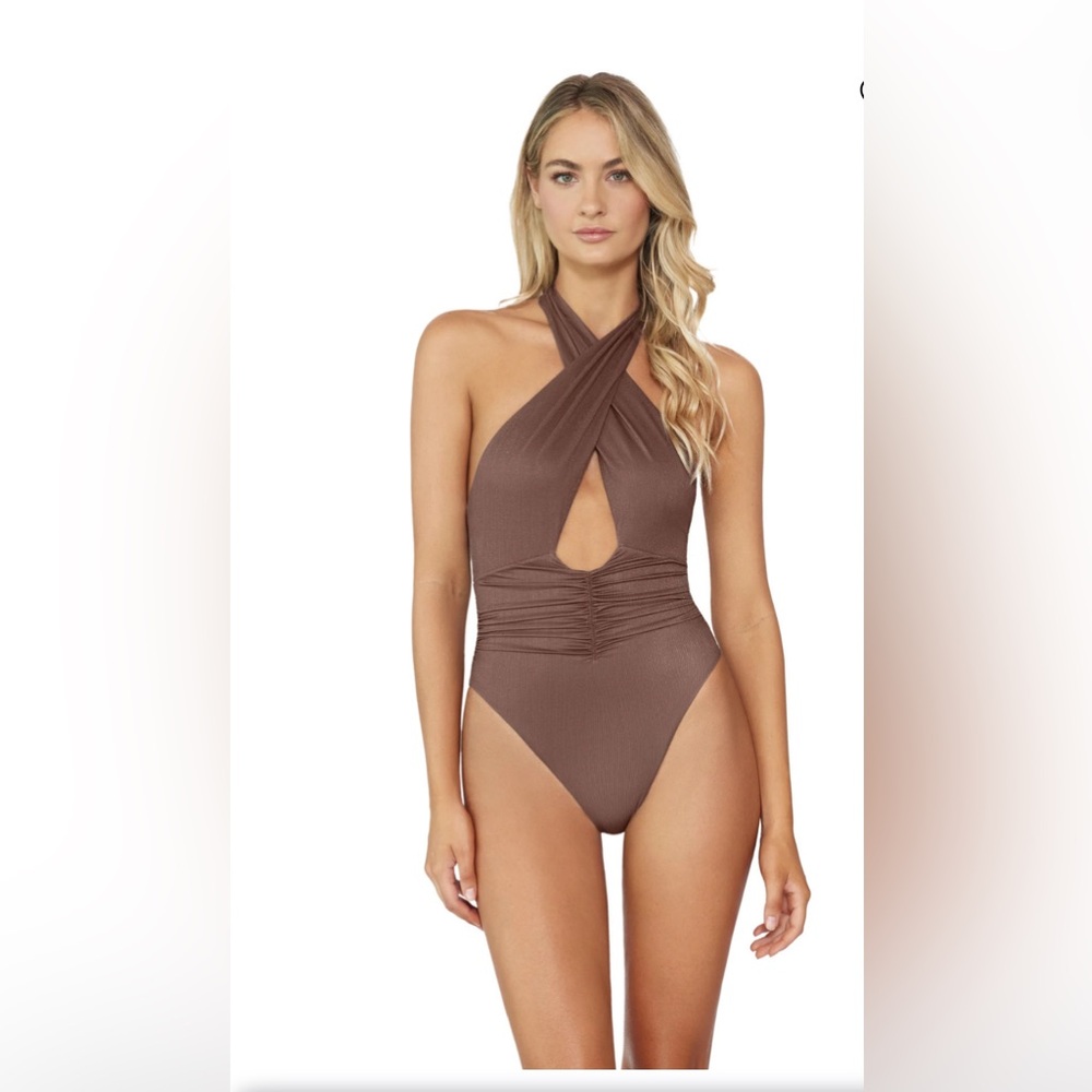 PQ Swim Brown Cross-Halter One-Piece Swimsuit